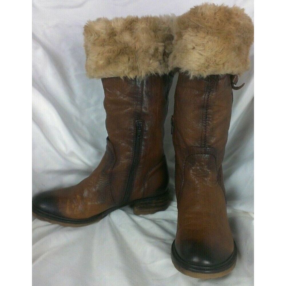 Pakros Distressed Leather Sherpa Trim Mukluk Boots Brown Sz EU 37 (US 7M)